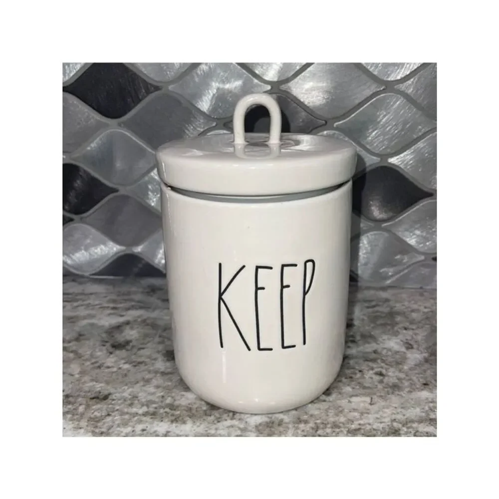 Rae Dunn White Ceramic “Keep” Canister With Lid